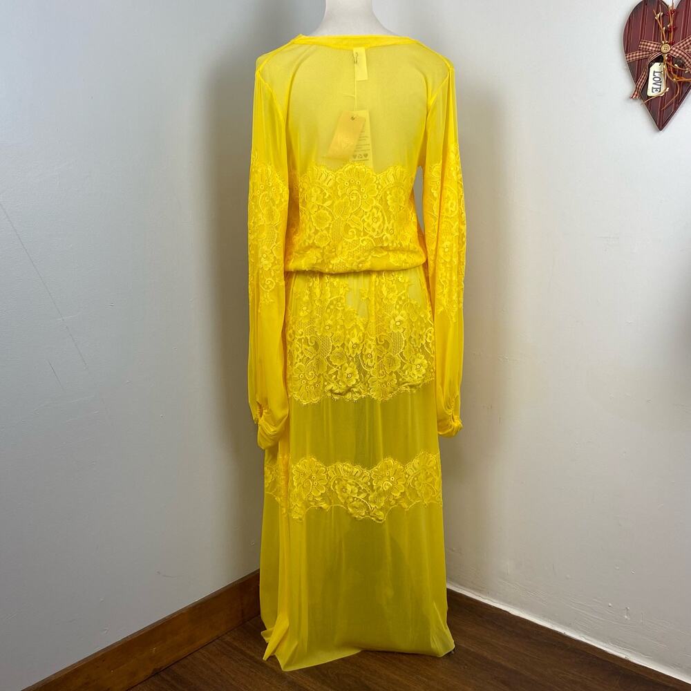 We Are HAH Royal HAHness Lemon Drop Lace Boho Long Sleeve Maxi Dress XS - Picture 5 of 10